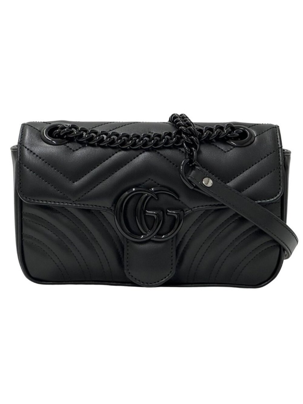 Gucci GG Marmont Shoulder Bag Leather Black Silver Chic Monotone